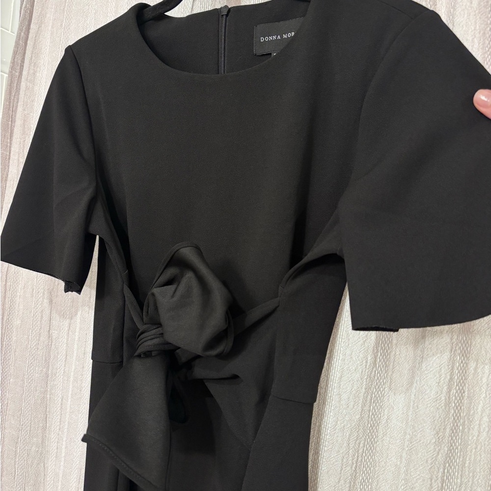 Donna Morgan Flutter Sleeve Waist Tie Dress 8, BLACK Wrap Around - Picture 2 of 14